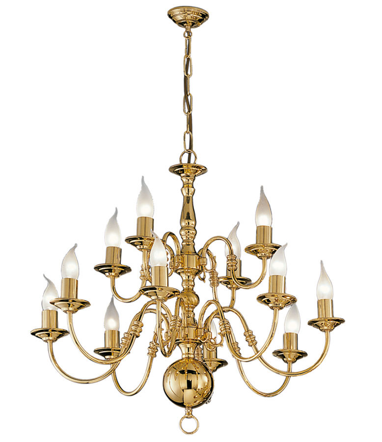 Flemish Style 12 Light 2 Tier Quality Chandelier Polished Solid Brass
