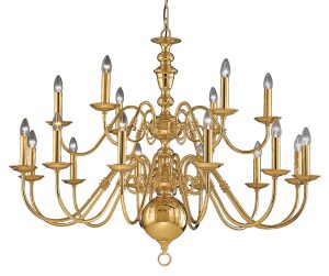 Franklite CO41718PB Delft 18 light large chandelier in polished solid brass