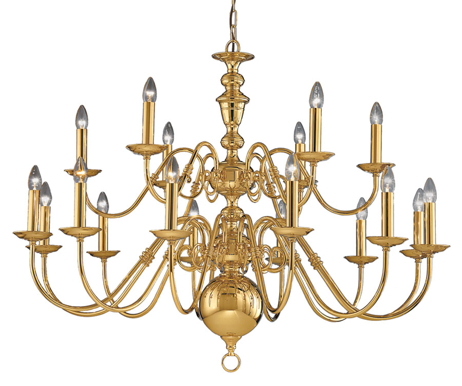 Large Flemish Style 18 Light 2 Tier Chandelier Polished Solid Brass