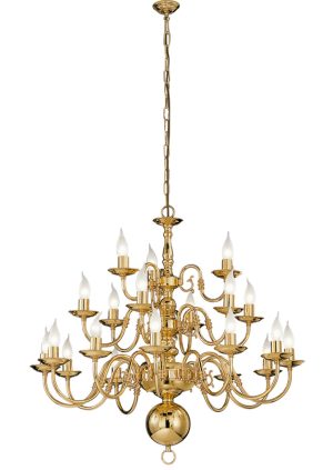 Franklite PE79121 Delft 21 light 3-tier large chandelier in polished solid brass