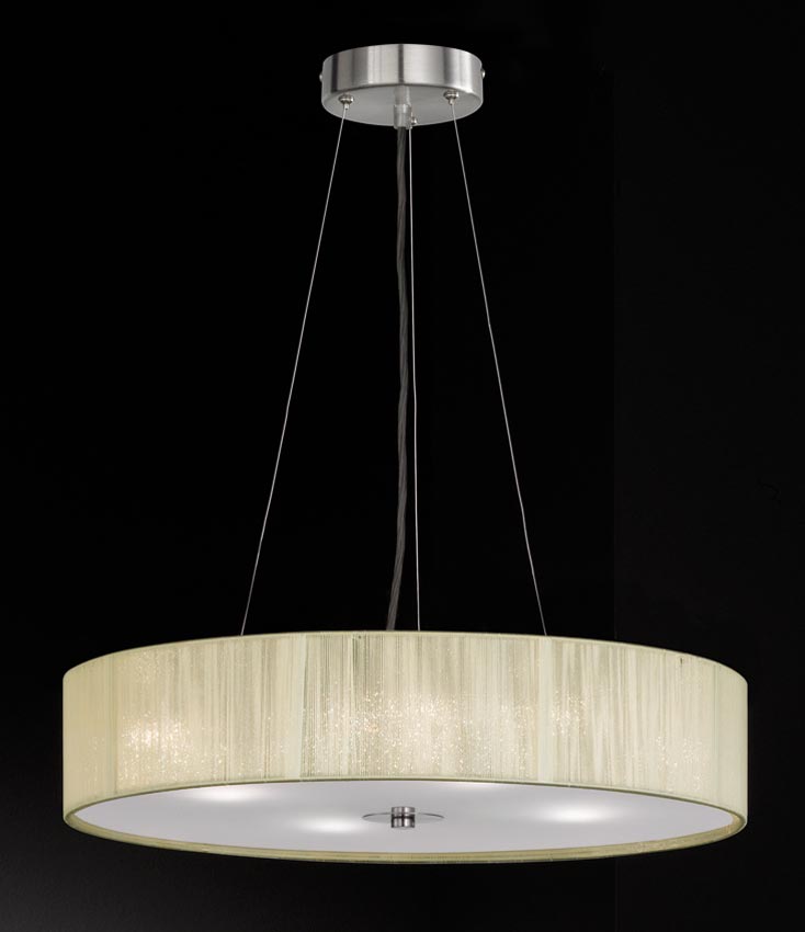 Modern 4 Light Ceiling Pendant Satin Nickel Cream String Thread