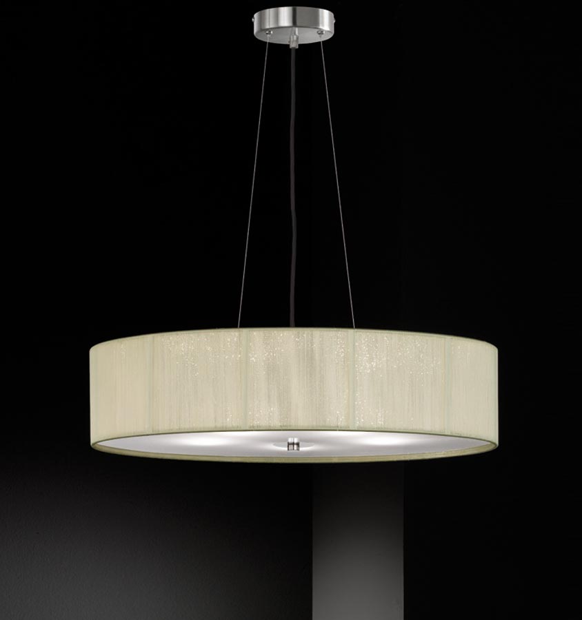 Modern 5 Light Ceiling Pendant Satin Nickel Cream String Thread