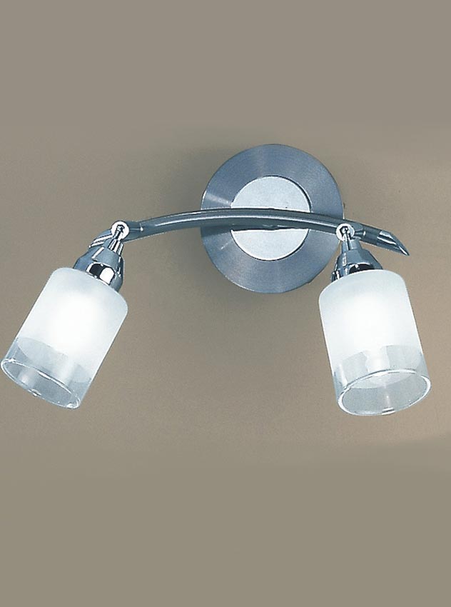 Stylish Satin Nickel Finish Switched Twin Wall Light Acid Glass Shades