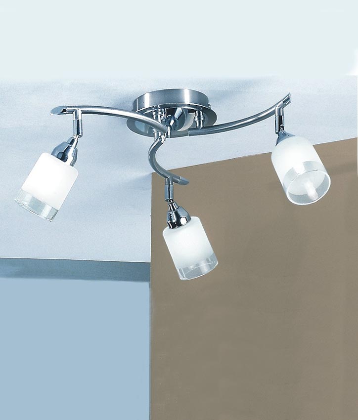 Stylish Satin Niickel 3 Light Ceiling Spot Light Bar Acid Glass Shades