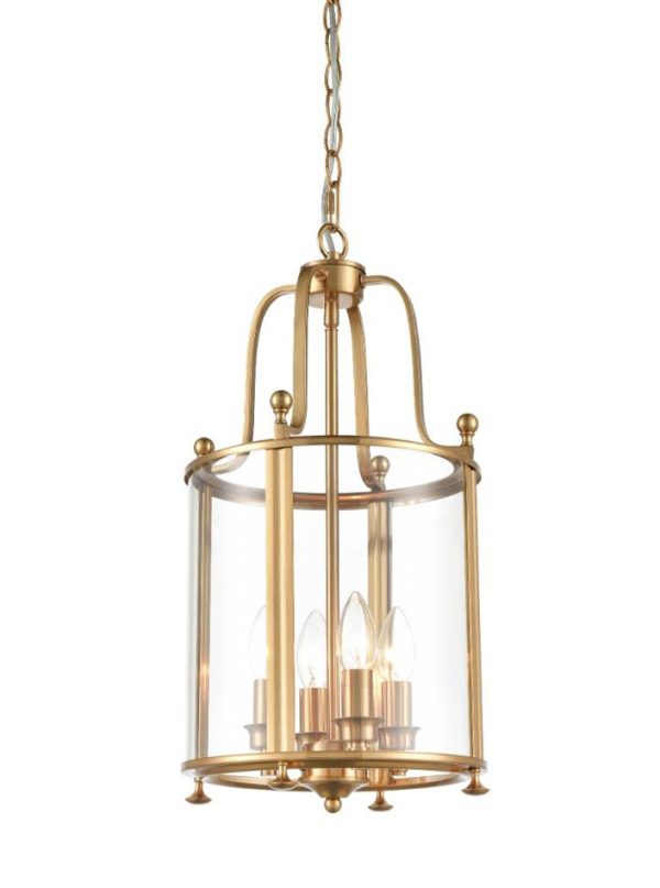 Georgian Style Quality 4 Light Hanging Lantern Antique Gold Clear Glass