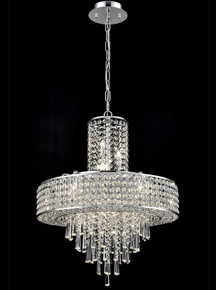 Stunning Art Deco Style 12 Light Crystal Pendant Chandelier Chrome