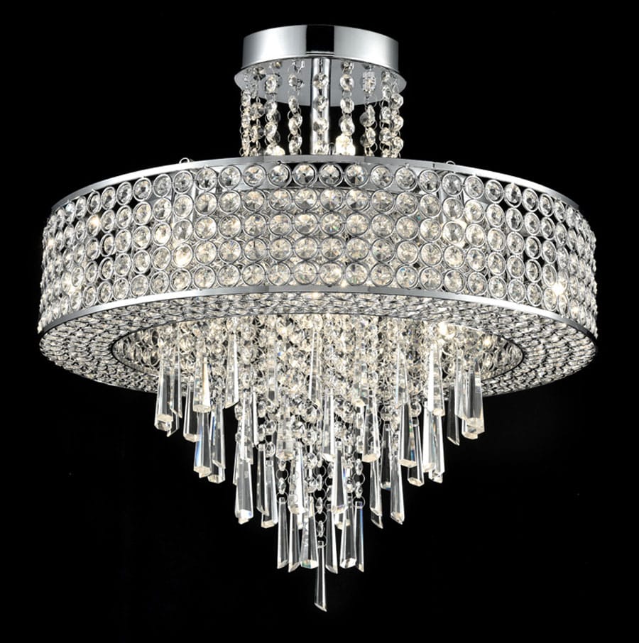 Stunning Art Deco Style 12 Lamp Semi Flush Crystal Ceiling Light Chrome