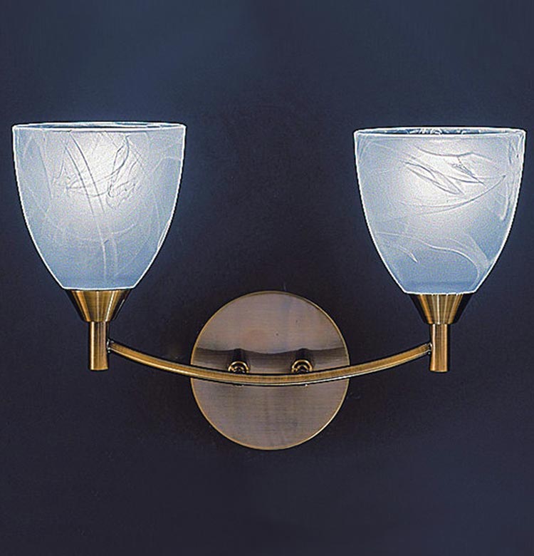 Traditional 2 Light Twin Wall Light Bronze Finish Alabaster Effect Glass
