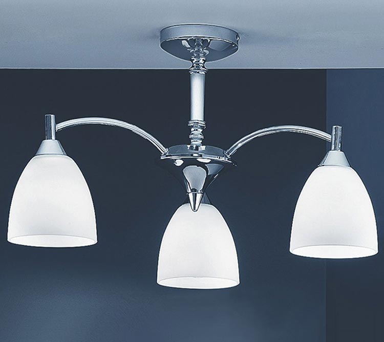 Traditional 3 Arm Semi Flush Ceiling Light Chrome Alabaster Effect Glass