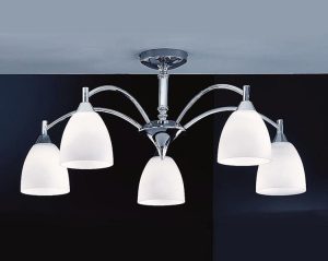 Franklite FL2087/5 Emmy 5 arm semi flush ceiling light in polished chrome with alabaster glass shades