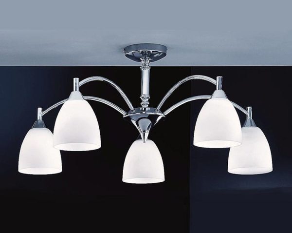 Franklite FL2087/5 Emmy 5 arm semi flush ceiling light in polished chrome with alabaster glass shades