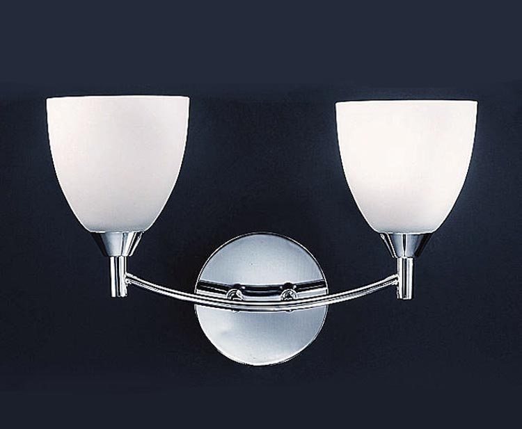 Traditional 2 Light Twin Wall Light Polished Chrome Alabaster Effect Glass