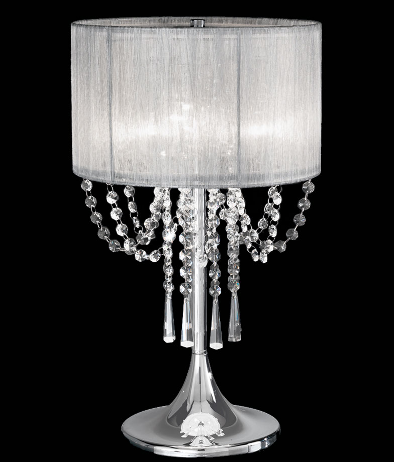 Polished Chrome & Crystal 3 Light Quality Table Lamp Silver Shade