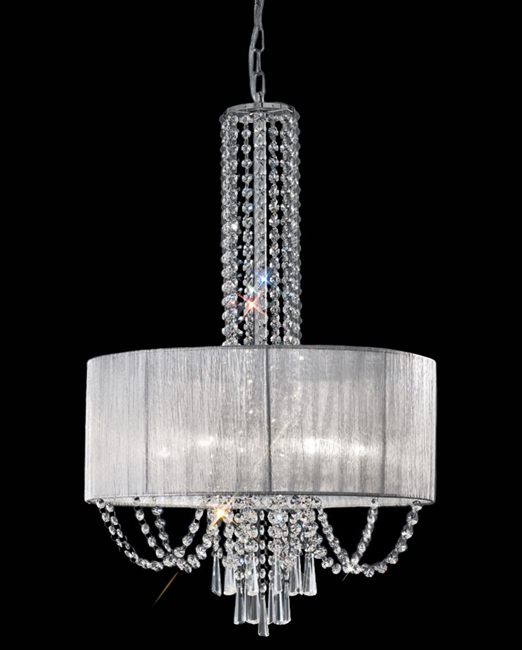 Polished Chrome & Crystal 6 Light Quality Ceiling Pendant Silver Shade