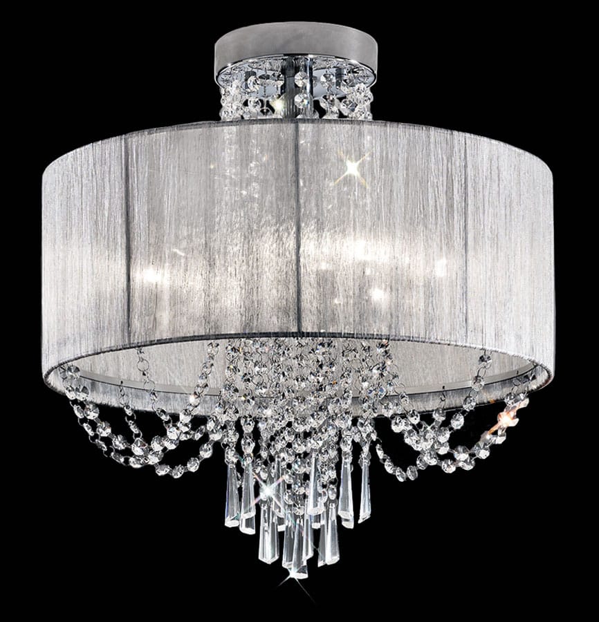 Polished Chrome & Crystal 6 Light Quality Flush Ceiling Light Silver Shade