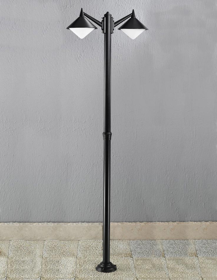 Contemporary 2 Head Cast Aluminium Garden Lamp Post Matt Black IP43