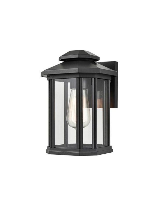Small 1 light square outdoor wall lantern in charcoal grey with clear glass panels