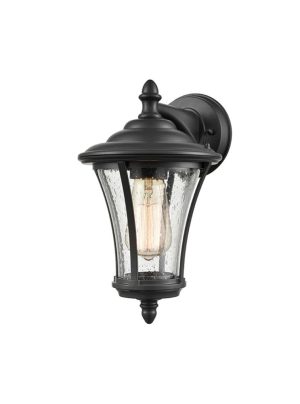 Classic 1 light tapered outdoor wall downward lantern in charcoal with raindrop glass