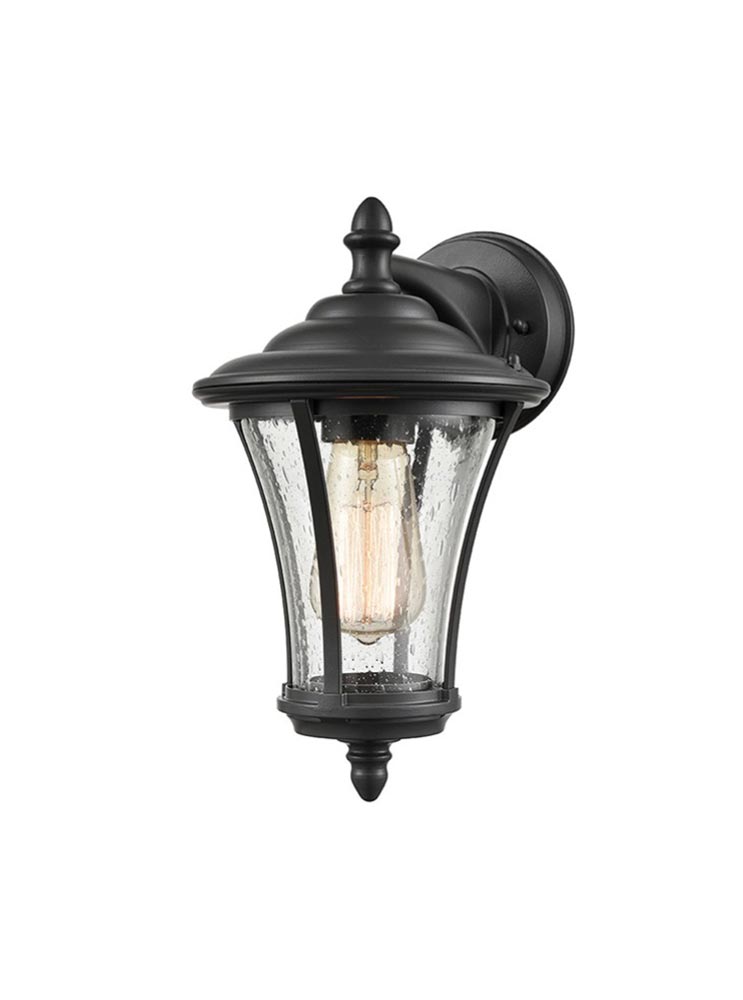 Classic 1 Light Tapered Outdoor Wall Down Lantern Charcoal Raindrop Glass