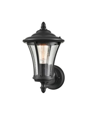 Classic 1 light tapered outdoor wall upward lantern in charcoal with raindrop glass