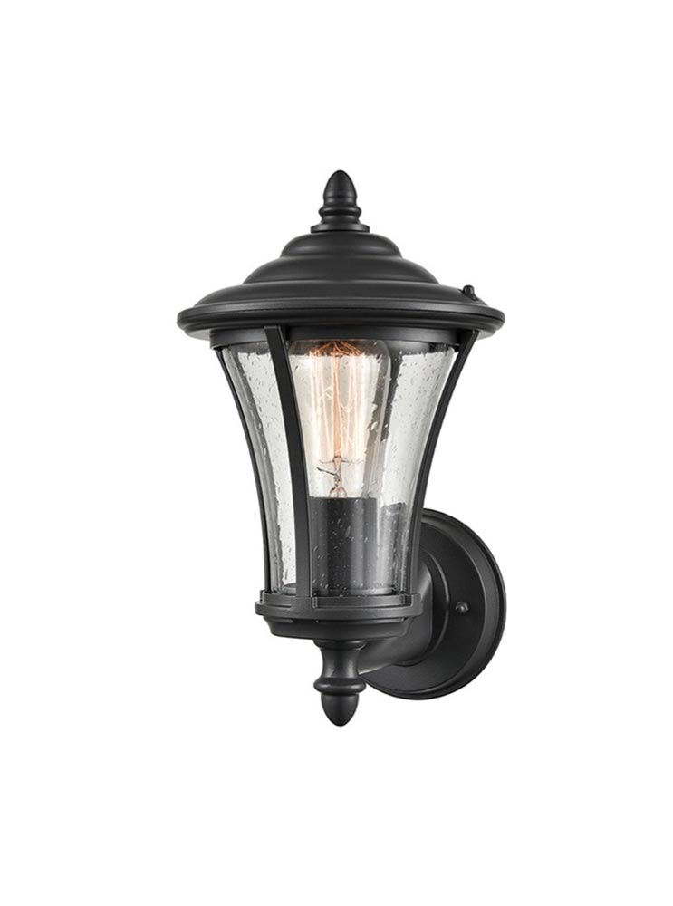 Classic 1 Light Tapered Outdoor Wall Up Lantern Charcoal Raindrop Glass