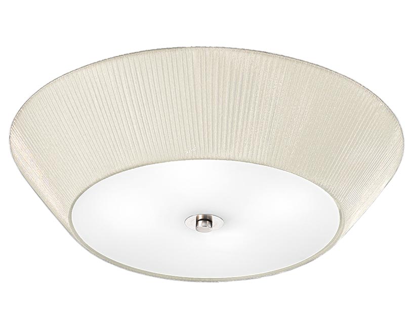 Classic 4 Lamp Flush Low Ceiling Light Cream Pleat Fabric Satin Glass