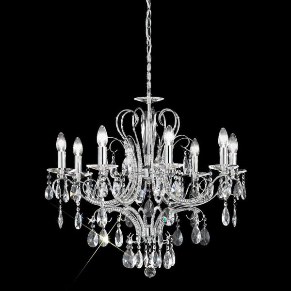 Luxurious Classic 8 Arm Crystal Chandelier In Polished Chrome
