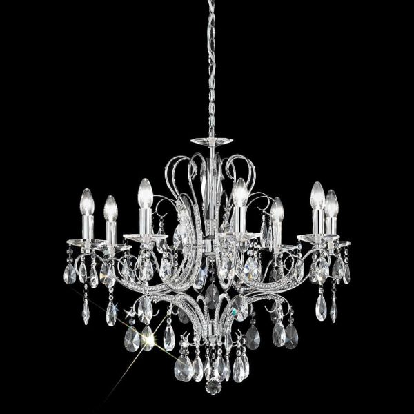 Luxurious classic 8 arm crystal chandelier in polished chrome