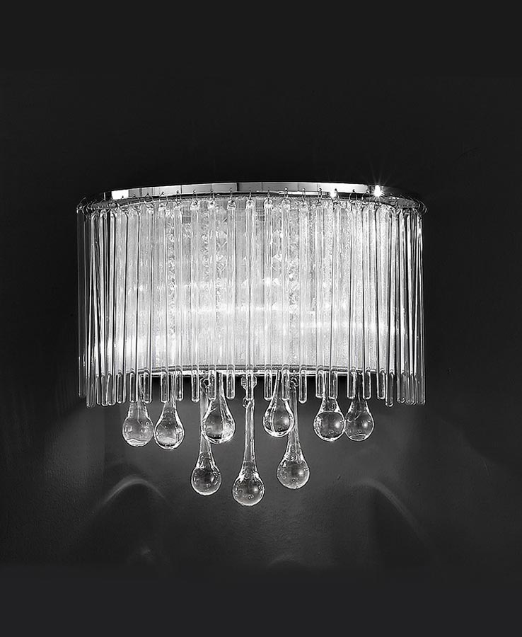 Stunning 2 Lamp Wall Light Chrome Lurex Shade Glass Rods Crystal