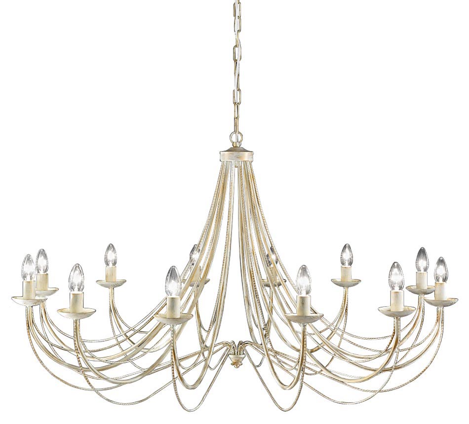 Classic Italian Ironwork Large 12 Light Chandelier Cream & Brushed Gold