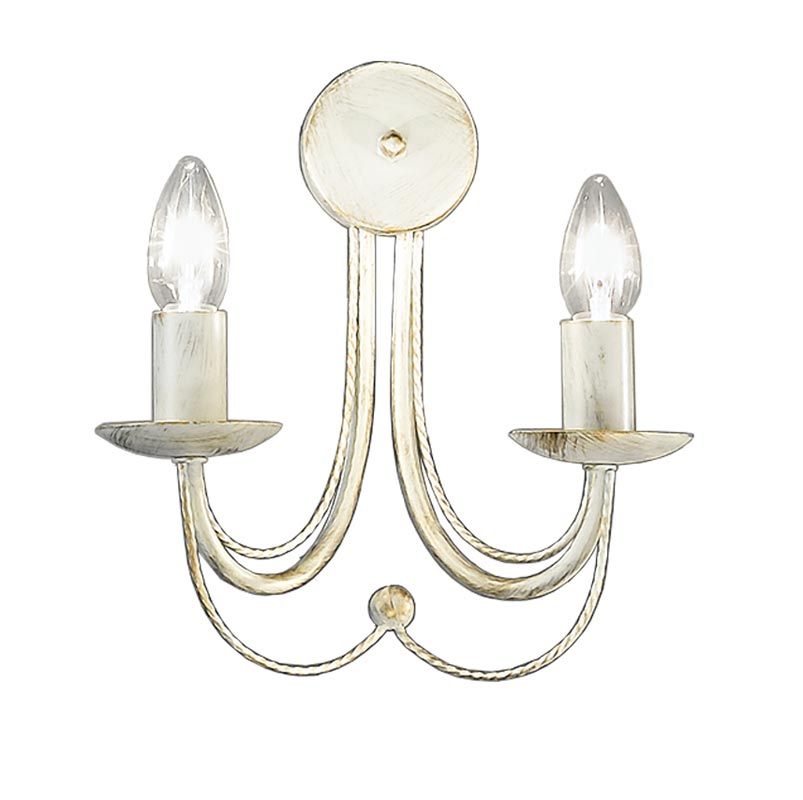 Classic Italian Ironwork 2 Lamp Twin Wall Light Cream & Brushed Gold