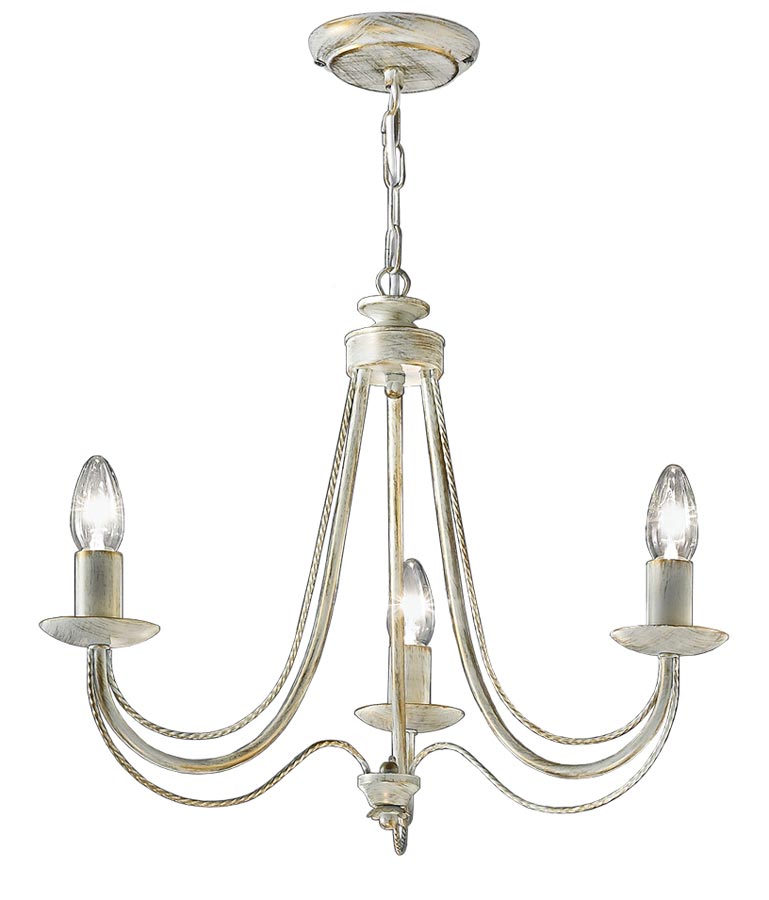 Classic Italian Ironwork 3 Light Dual Mount Chandelier Cream & Gold