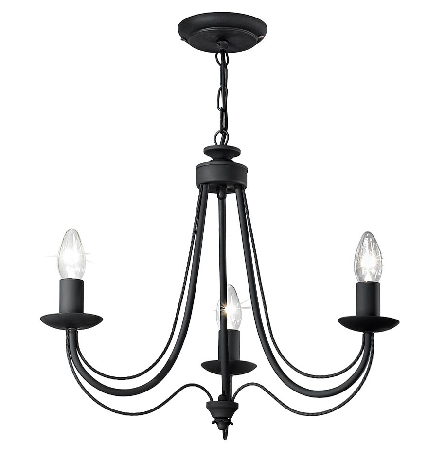 Classic Italian Ironwork 3 Light Dual Mount Chandelier Satin Black