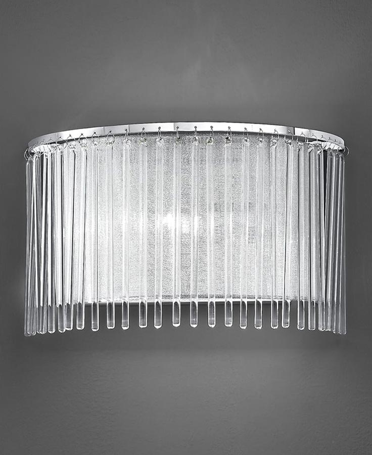 Modern Half Oval Single Wall Light Chrome Lurex Shade Glass Rods