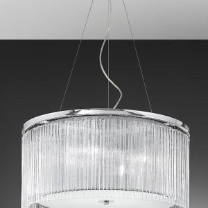 Modern 4 Lamp Pendant Ceiling Light Chrome Lurex Shade Glass Rods