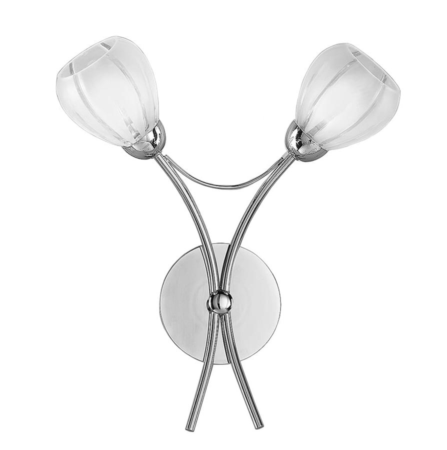 Modern 2 Lamp Twin Wall Light Polished Chrome Frosted Glass Shades