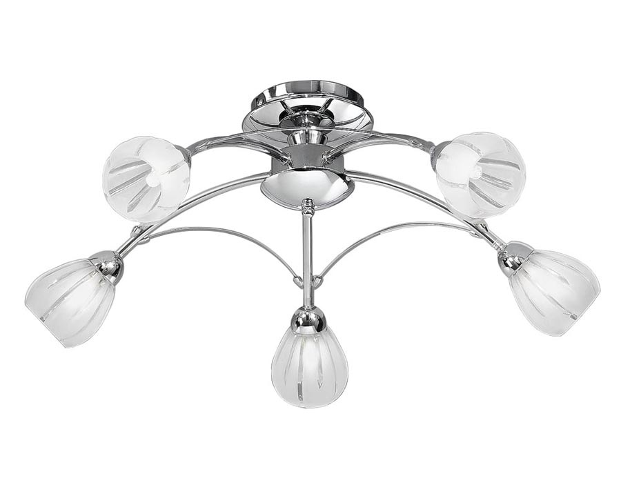 Modern 5 Light Flush Mount Low Ceiling Light Chrome Frosted Glass