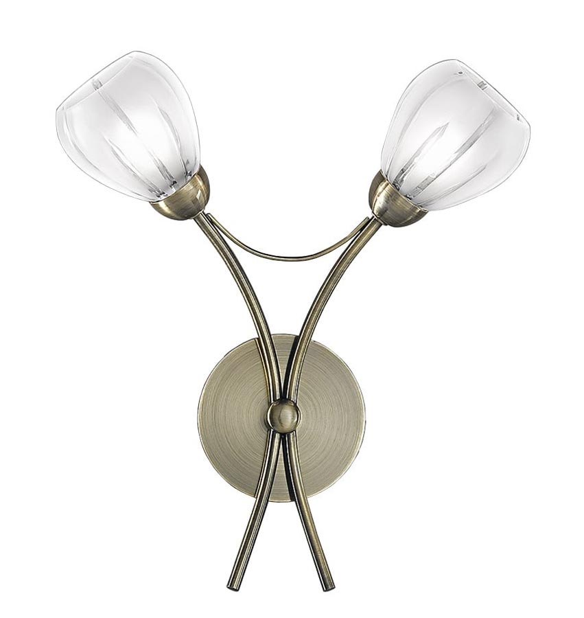 Modern 2 Lamp Twin Wall Light Bronze Finish Frosted Glass Shades