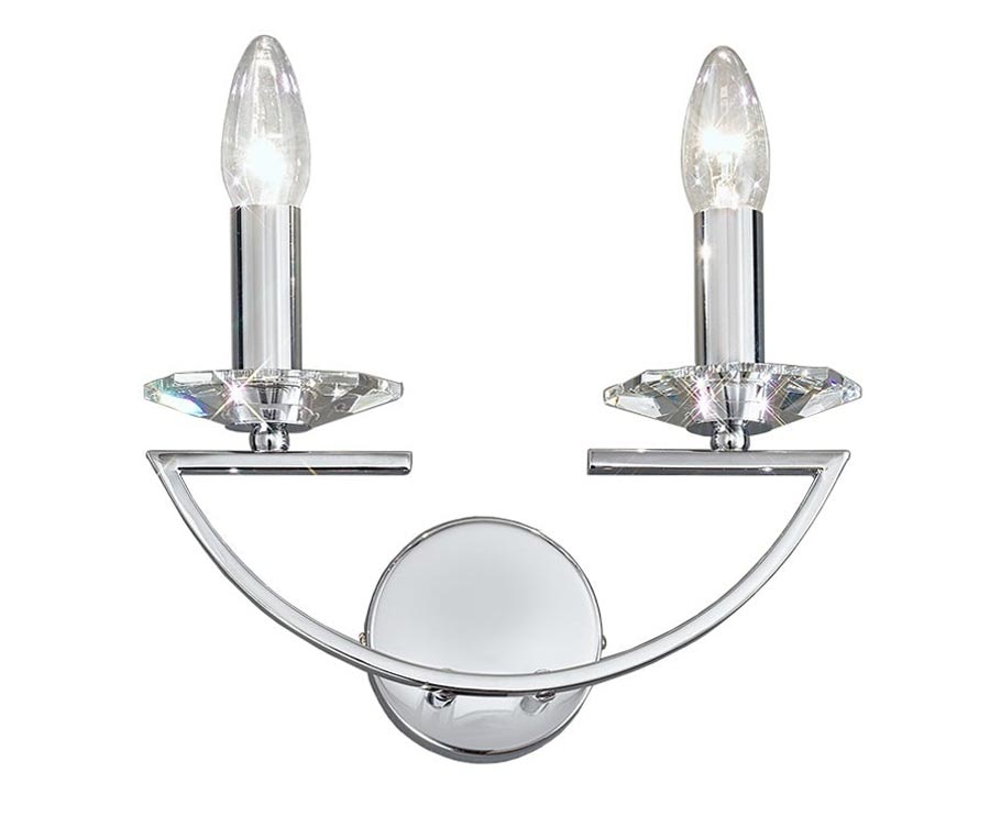 Modern 2 Lamp Double Wall Light Polished Chrome Crystal Sconces