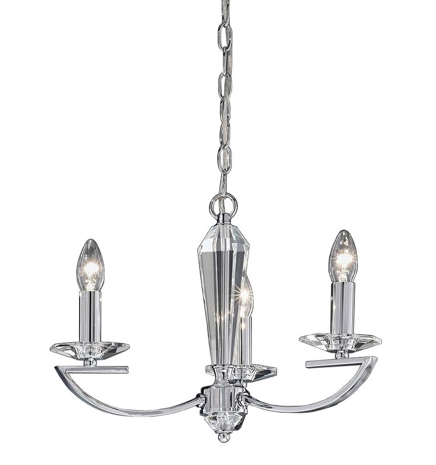 Modern 3 Light Chandelier Polished Chrome Crystal Column & Sconces