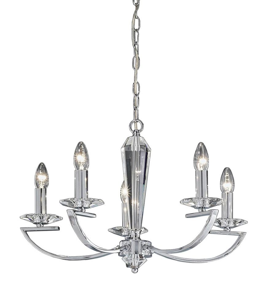 Modern 5 Light Chandelier Polished Chrome Crystal Column & Sconces