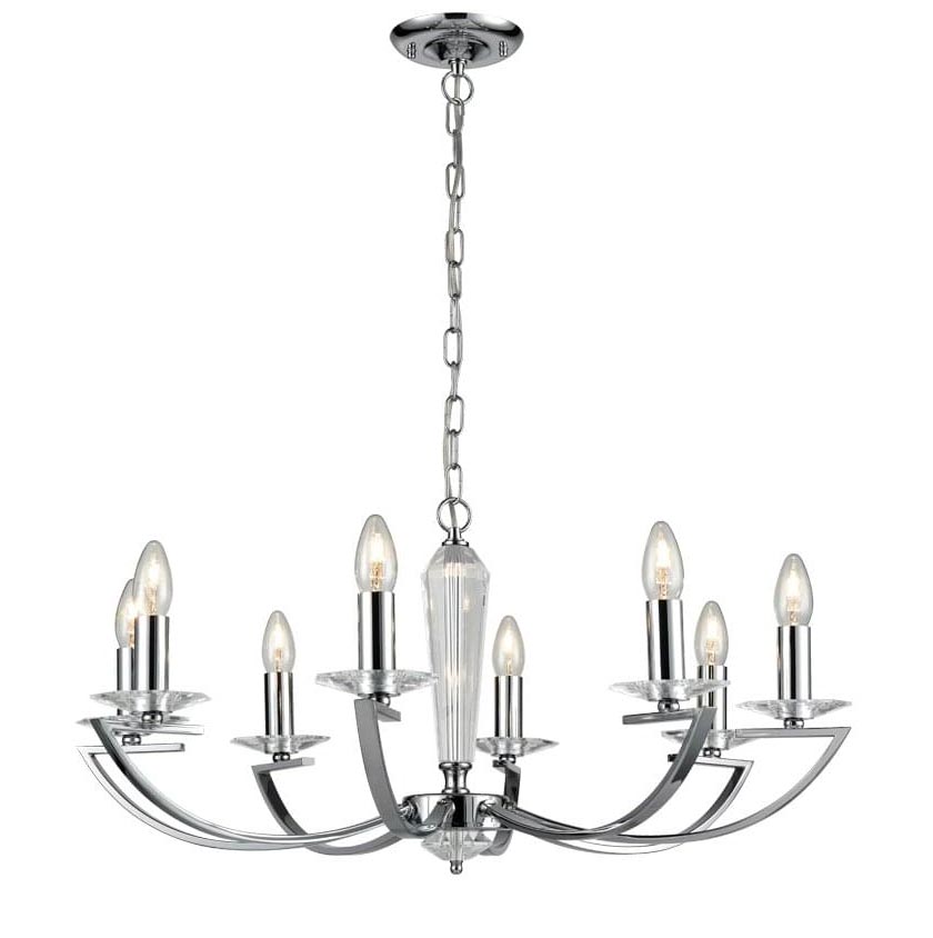 Modern 8 Light Chandelier Polished Chrome Crystal Column & Sconces