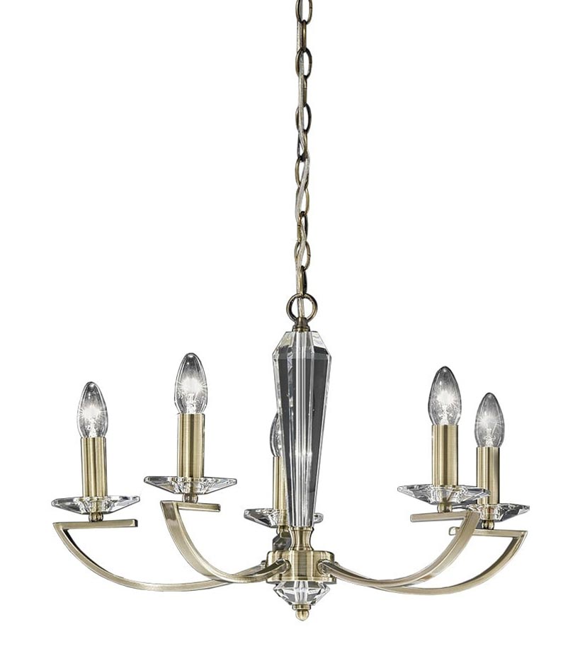 Modern 5 Light Chandelier Bronze Finish Crystal Column & Sconces