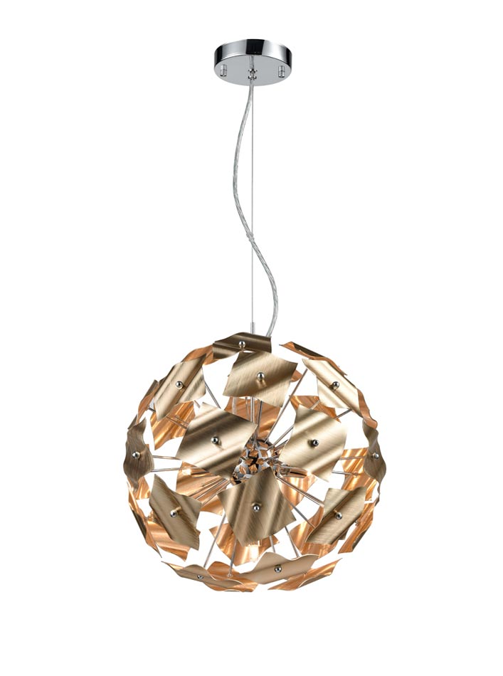 Modern 5 Light 36cm Globe Ceiling Pendant Chrome / Brushed Gold