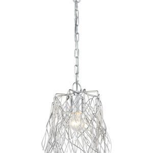 Small 1 Light Intertwined Twigs Pendant Ceiling Light Silver Finish