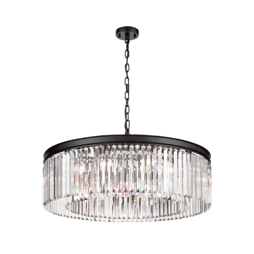 Classic Quality 10 Light Large Crystal Pendant Ceiling Light Matt Black