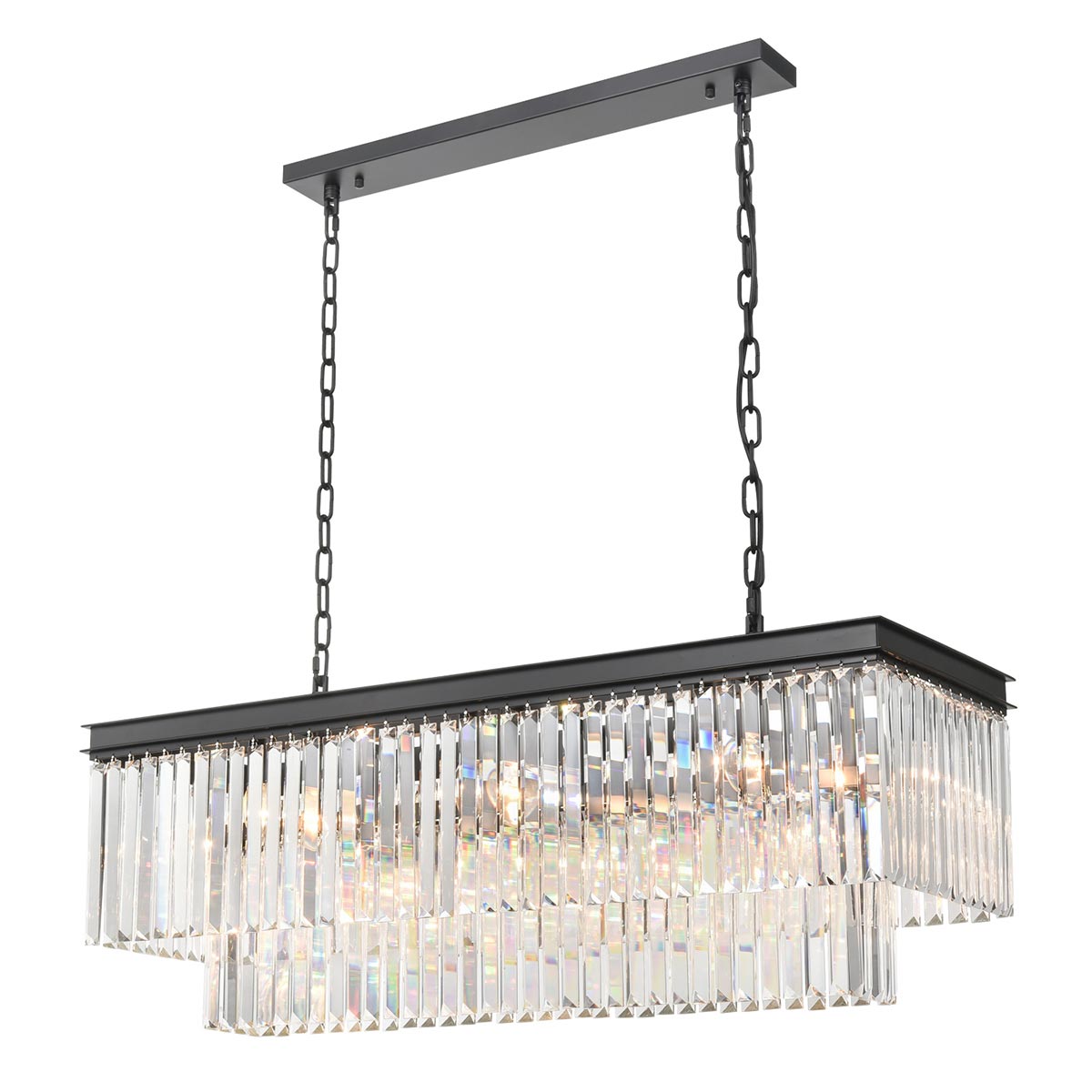 Classic Quality Linear 11 Light Rectangular Crystal Chandelier Matt Black