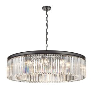 Classic quality 12 light large circular crystal chandelier in matt black