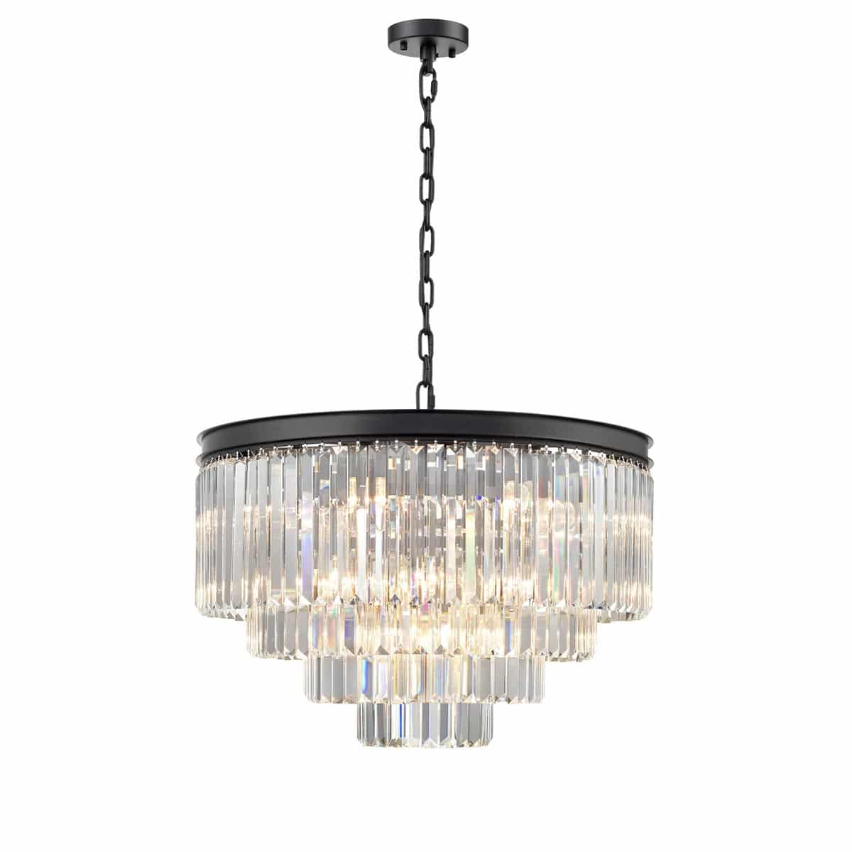 Classic Quality 20 Light 4 Tier Circular Crystal Chandelier Matt Black