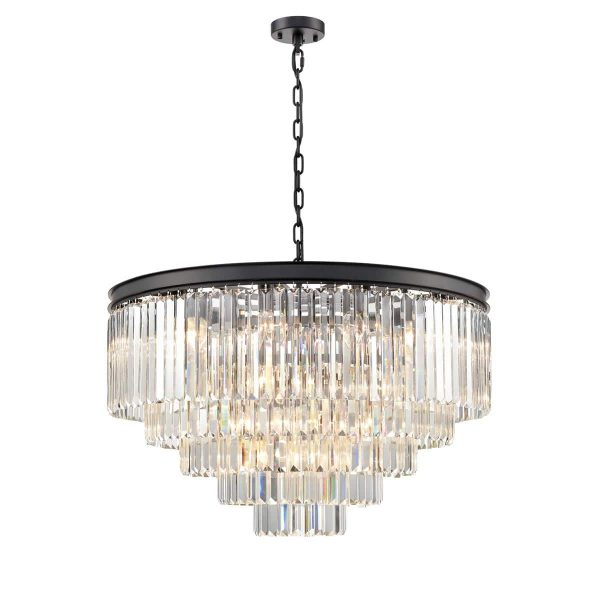 Classic quality 27 light 4 tier circular crystal chandelier in matt black